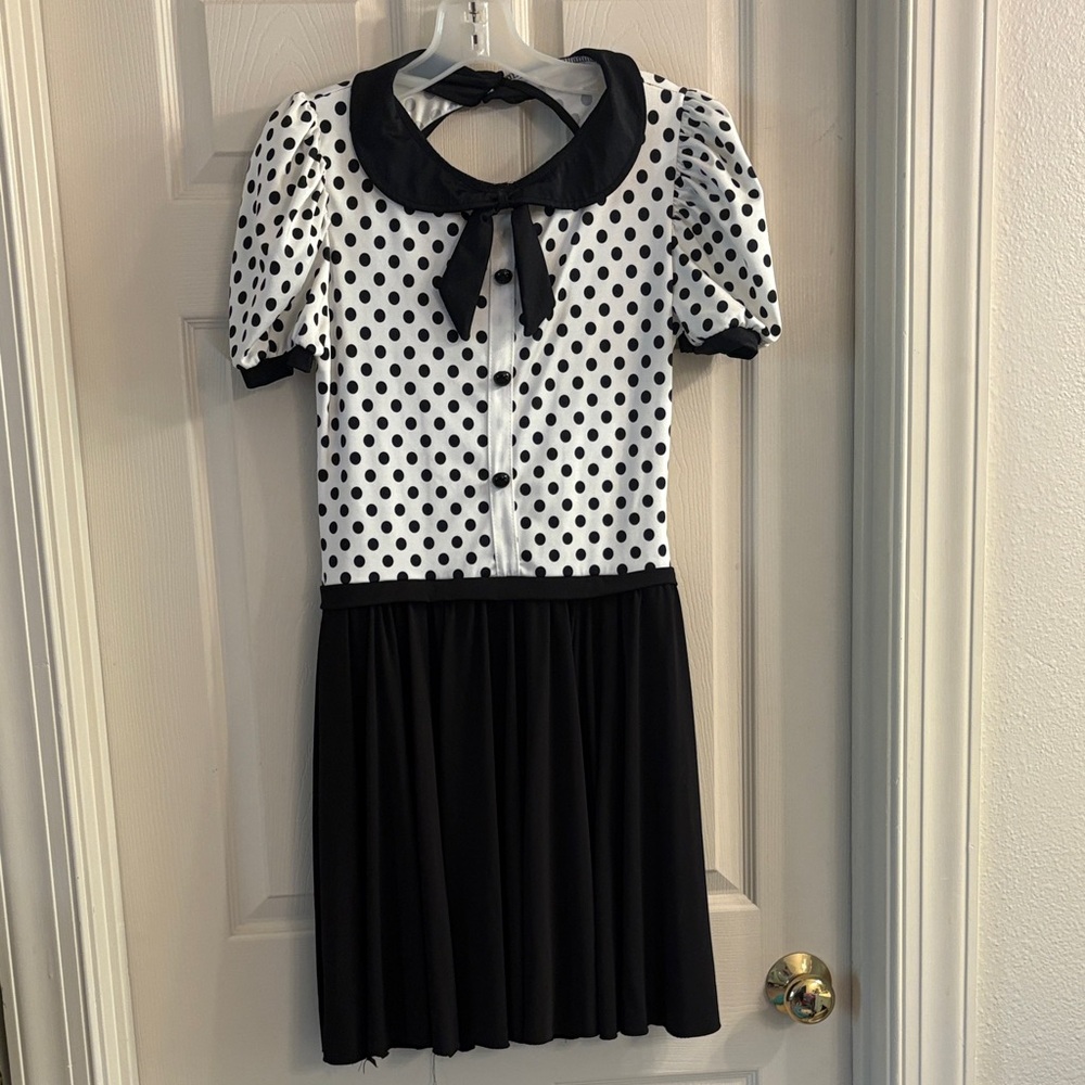 Weissman Polka Dot Black & White Dance Costume, built in Leotard sz adult Large